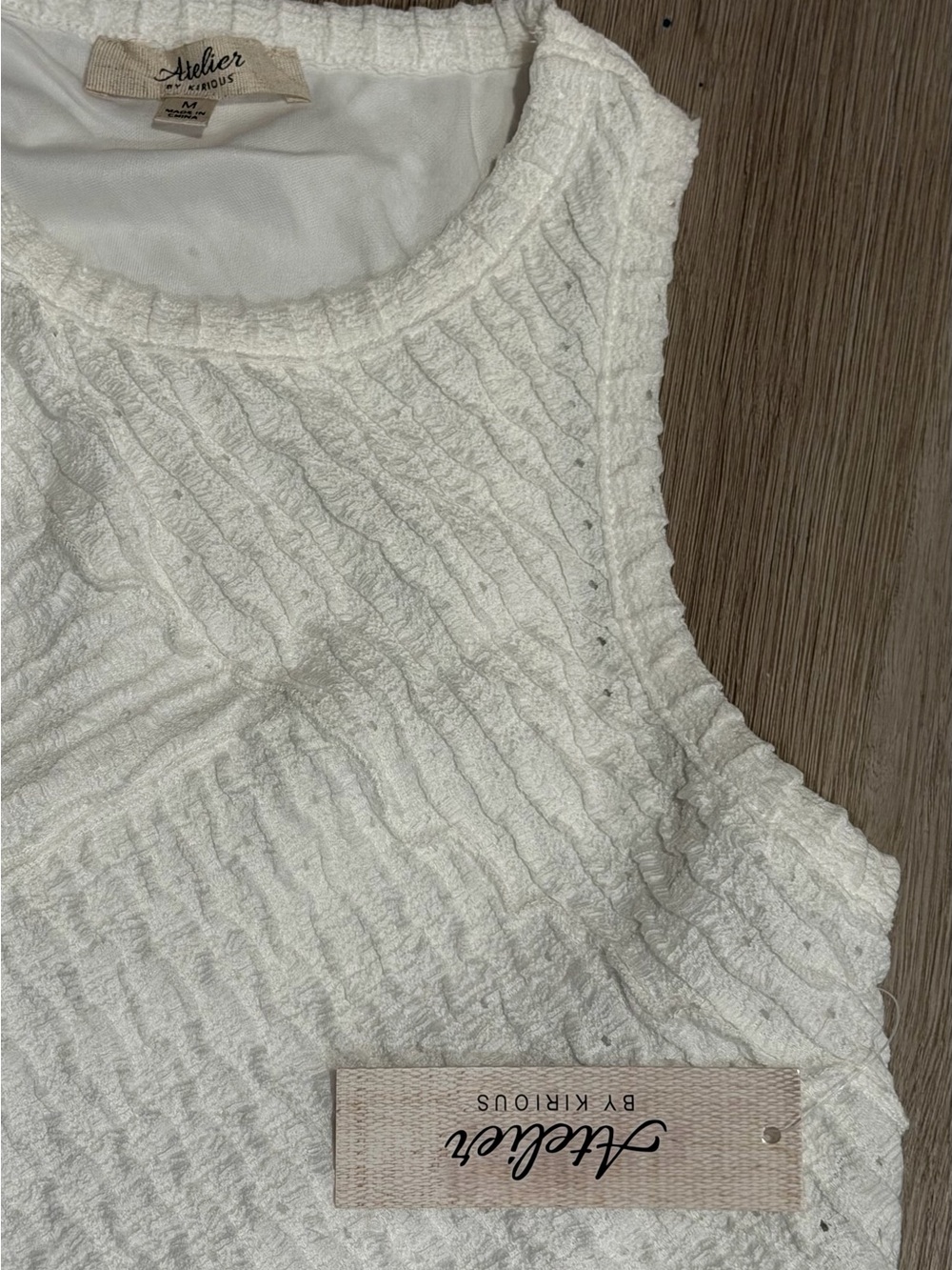 American Atelier White Textured Sleeveless Cowl Tank Top - Picture 3 of 4